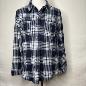 Time & Tru Blue Plaid Long Sleeve Cotton Flannel Shirt Women's Small (4-6) Nice - Picture 1 of 8