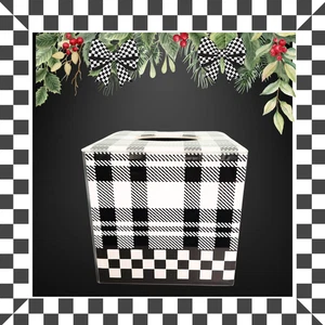 MacKenzie Childs Black White Tartan Boutique Tissue Box Cover Square, Retired - Picture 1 of 5
