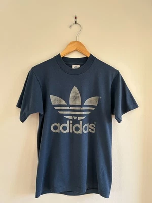 Vintage Adidas Front/Back Trefoil Logo T-Shirt USA 70s/80s Navy/Silver Size M - Image 1 of 4