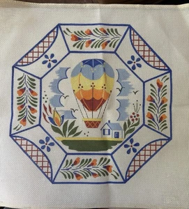Handpainted Needlepoint Canvas, Hot Air Balloon Octagonal Design, 13 Ct, EUC - Picture 1 of 9