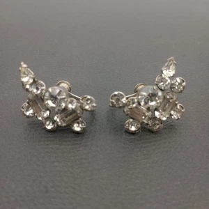 Baguette Ohrringe klar Strass silberfarben Metall Schraubverschluss 50er Vintage Nachlass - Bild 1 von 8