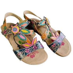 L'Artiste Spring Step Atrayam Leather Sandals Womens 40 US 9 Cork Slingback Boho - Picture 1 of 14