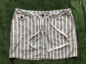 Mango MNG White +Navy Stripe Short Summer Cotton Skirt Tie At waist Sz EUR 40 - Picture 1 of 7