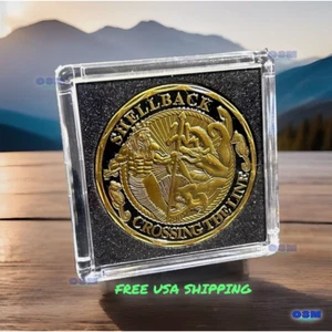 Shellback Corpo dei Marines degli Stati Uniti USN USMC Challenge Moneta BRONZO con CUSTODIA - Foto 1 di 16