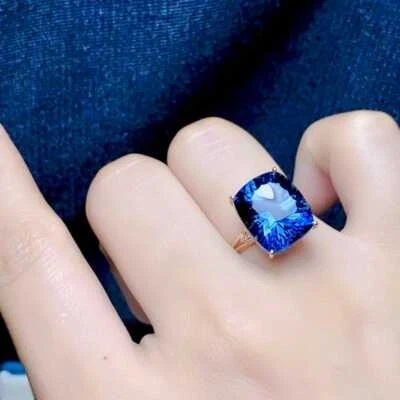 14k Rose Gold Natural London Blue Topaz and Diamonds Gemstone Anniversary Ring - Image 1 of 4