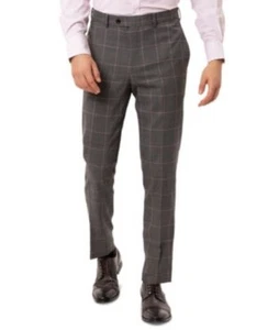 Tallia Mens Gray Windowpane Plaid Slim Pants - Picture 1 of 5