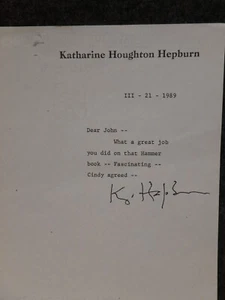 Katharine Hepburn Actriz CARTA FIRMADA CON AUTÓGRAFO John Bryson, Fotoperiodista - Imagen 1 de 6