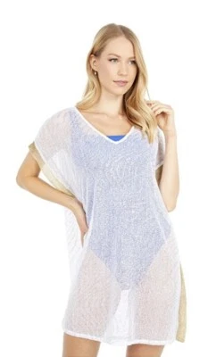 Lámina Lilly Pulitzer Elio Coverup Resort blanca metálica ondulada talla XL ~ NUEVA CON ETIQUETAS Foto 1 de 4