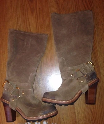 NWT Talbots Brown Suede Leather $349 SALLIE Equestrian Boots Buckle Trim 5 M  - Image 1 of 4
