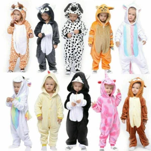 Kids Boys Girls Kigurumi Animal Cosplay Costume Pajamas Sleepwear Xmas Jumpsuit - Picture 1 of 41