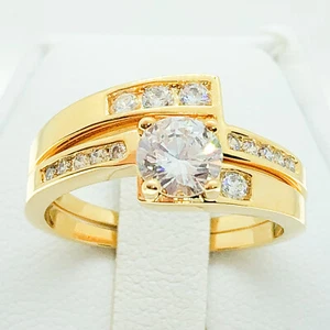 R3129 Women Jewelry White Yellow Gold Plated Engagement Wedding 2pc/set Ring - Picture 1 of 8