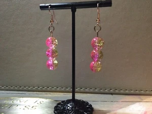 Crackle Glass Bead Dangle Earrings - Picture 1 of 2
