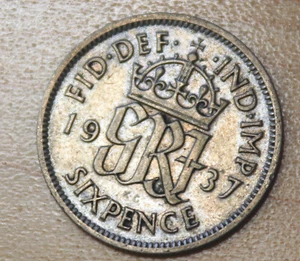 1937 Great Britain 6 Pence Silver - Picture 1 of 2