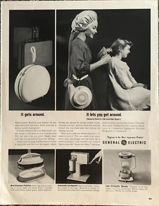 1962 GE Portable DeLuxe Hair Dryer PRINT AD Strap Waist Bouffant Bonnet VTG 60s - Picture 1 of 5