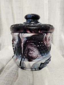 FENTON Purple & White Marbled Glass Grape & Cable HUMIDOR W/ Lid Tobacco Jar - Picture 1 of 18