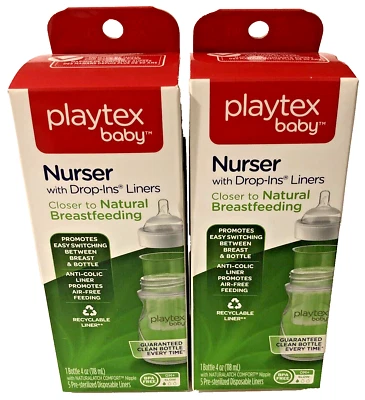 Playtex Baby Nurser 4 oz Bottle With 5 Disposable Drop-Ins Liners Lot of 2 New - Image 1 of 4