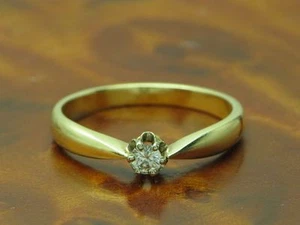 14kt 585 Bicolour Gold Ring With 0,10ct Brilliant Solitaire Trim/Diamond/ RG52, - Picture 1 of 6