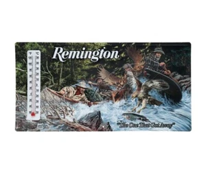 Remington Brazos Letrero de Lata Termómetro Estilo Vintage Arte de Pesca Acabado Envejecido - Imagen 1 de 2