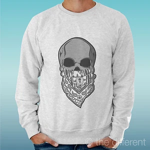 FELPA UOMO LEGGERA SWEATER GRIGIO CHIARO GREY " SKULL TESCHIO BANDANA GANG " - Picture 1 of 1