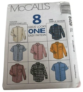 McCalls Sewing Pattern 8409 Mens Shirt Front Button Down Casual 8 Styles S M L - Picture 1 of 7