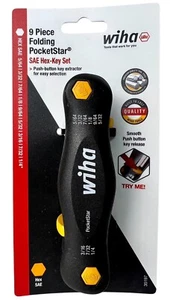 Wiha Hex Key Set 9 Piece Folding Pocketstar SAE Allen Tool Push Button 35197 New - Picture 1 of 6