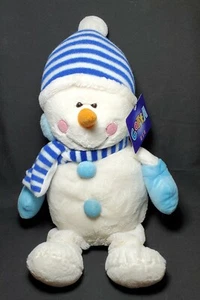 Goffa 20" Muñeco de Nieve Navidad Peluche Azul Blanco Rayas Sombrero Bufanda Nuevo Con Etiquetas - Imagen 1 de 3