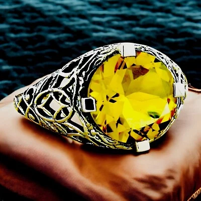 ANILLO DECORATIVO ESTILO ANTIGUO PLATA ESTERLINA 925 4 QUILATES LABORATORIO FILIGRANA CITRINO #119 Foto 1 de 3