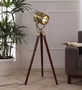 Nautical Floor Lamp Spotlight Wooden Tripod Stand Search light Room Stand Light - Picture 1 of 5