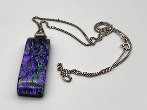 Vintage Sterling Silver 925 Pendant Necklace Blue Green Dichroic Glass 15.56g - Picture 1 of 9