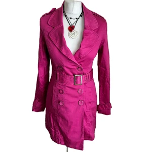 Y2K Jane Norman UK Size 10 Barbiecore Pink Trench Coat 2009 - Picture 1 of 15