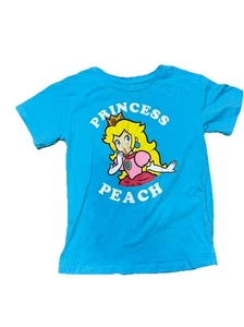 Super Mario Girls Princess Peach Blue Short Sleeve Shirt Size Medium 7/8 - Picture 1 of 2