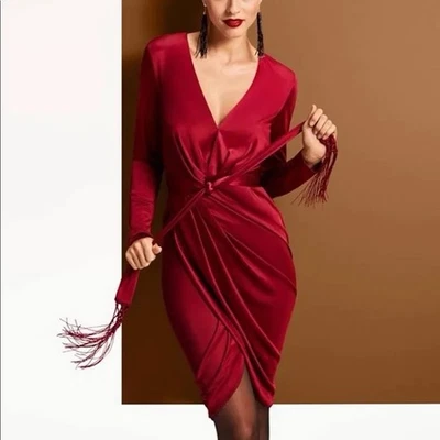 NWOT Altuzarra Target Women’s Faux Wrap V-neck Dress Size XS Red Silky - Image 1 of 3