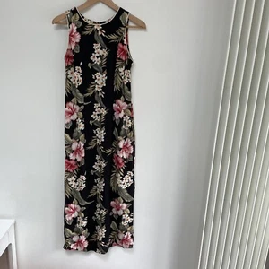 Iolani Hawaii Long Maxi Dress - Small - Black & Floral Slits Tropic Sleeveless - Picture 1 of 11