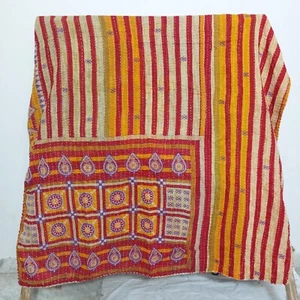 Colcha Kantha diseño a rayas vintage india hecha a mano edredón manta - Imagen 1 de 2