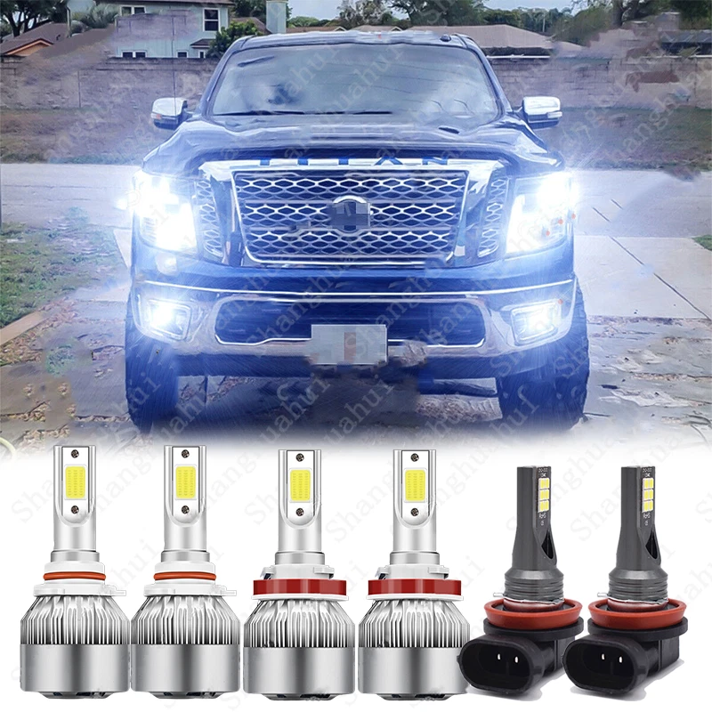 For Nissan Titan 2017-2019 6000K 6X LED Headlight High Low Fog Light Bulbs Combo - Image 1 of 4