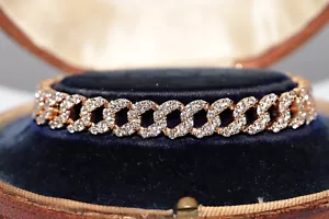 Vintage Circa 1990s 18k Rose Gold Natural Diamond Decorated Rope Style Bracelet - Picture 1 of 21