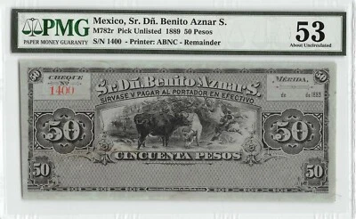Mexico / Merida / Yucatan  50  Pesos  1889  PMG 53  Rare  Circulated Banknote - Image 1 of 2