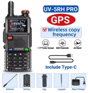 Baofeng UV-5RH PRO GPS Walkie Talkie 6 Band GPS Ham 2 Way Radio GMRS 10W TYPE C - Picture 1 of 6