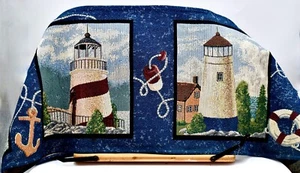 Lighthouse Tapestry Runner,Lg.Pictures of Lighthouses,Anchors,Bell,Propeller,70" - Picture 1 of 3