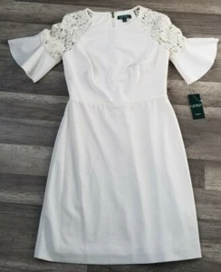 Lauren Ralph Lauren Lace Inset Bell Sleeve Dress 8 New - Picture 1 of 8