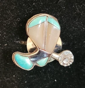 Vintage Zuni Handmade Sterling Silver Multi-stone Cowboy Boot Tie Tack sz 1/2" - Picture 1 of 2