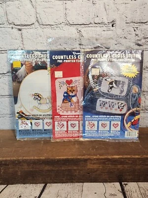 Vogart Crafts Corp Countless Cross Stitch PrePrinted Canvas Lot Cat Cow R. Horse - Image 1 of 4