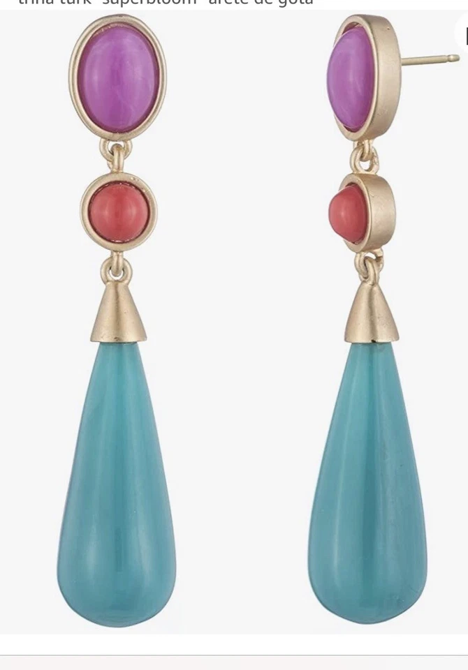 Trina Turk Retro Botanicals Gold Tone Hoop Earrings 1.5” Y109