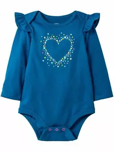 Infant Girls Blue Confetti Heart Bodysuit Long Sleeve Snap Bottom Creeper 0/3m - Picture 1 of 2
