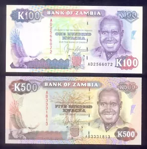 Sambia 100, 500 Kwacha (1991) P34, 35 UNC - Bild 1 von 2