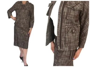 MARC JACOBS NUEVO CON ETIQUETAS Marrón Tweed Militar 2 Piezas Chaqueta Falda Traje Para Mujer talla 4/6 - Imagen 1 de 22