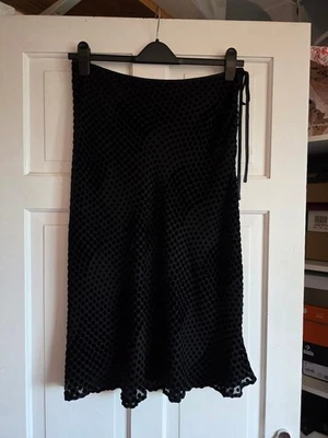 LAURA ASHLEY Black Spotty Silk Blend Velvet Slip Skirt Size 12 - Image 1 of 4