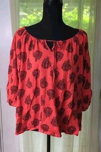 Jones NY Sport Womens Top Sz XL 3/4-Sleeve Orange Floral Boho Peasant Stretch - Picture 1 of 6