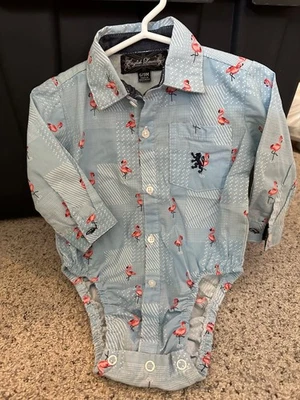 English Lavandería 6/9 Meses Azul Manga Larga Botón Abajo Flamenco Foto 1 de 3