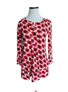 Diane Von Furstenberg Womens 100% Silk Geometric Print Blouse Size 2 Red Black - Picture 1 of 11